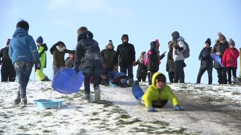Children in London go sledging during 'Beast from the East' snowstorm