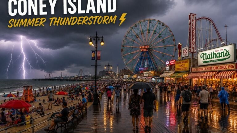 🌩️🗽 From Sunshine to Thunderstorms! Coney Island Beach, Amusement Parks & Epic NYC Summer Walking
